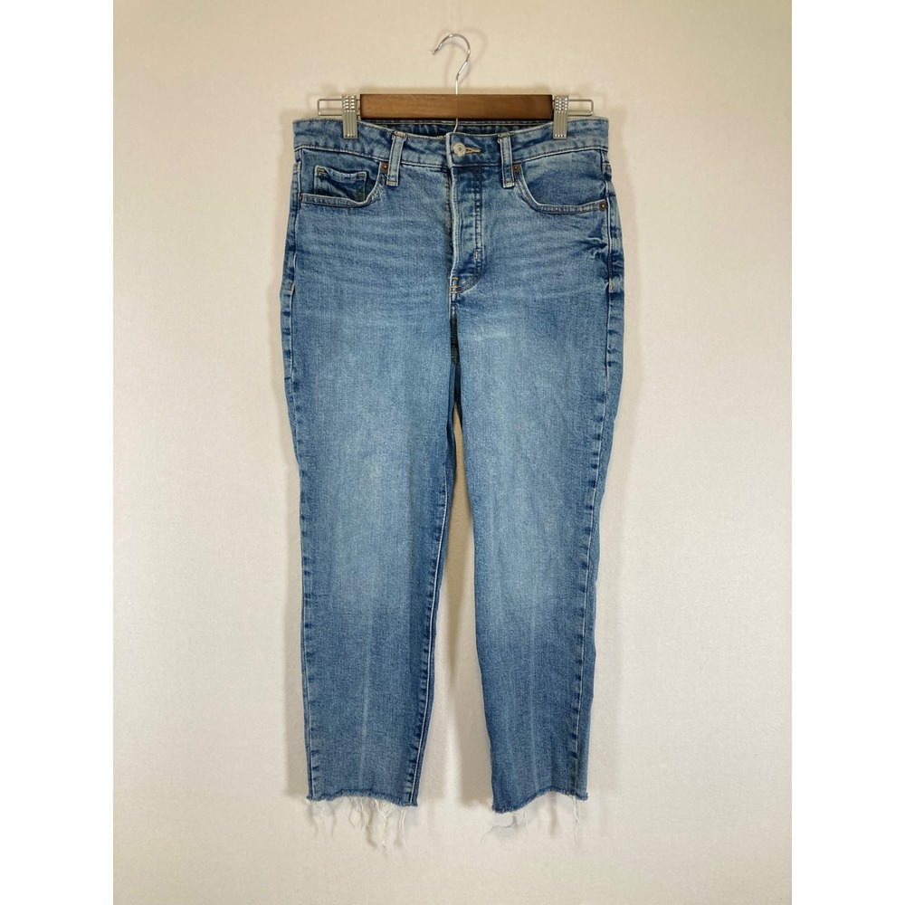 Casual Classic Old Navy Women 6 Petite Blue High Rise O.G. Straight Raw Hem Jean